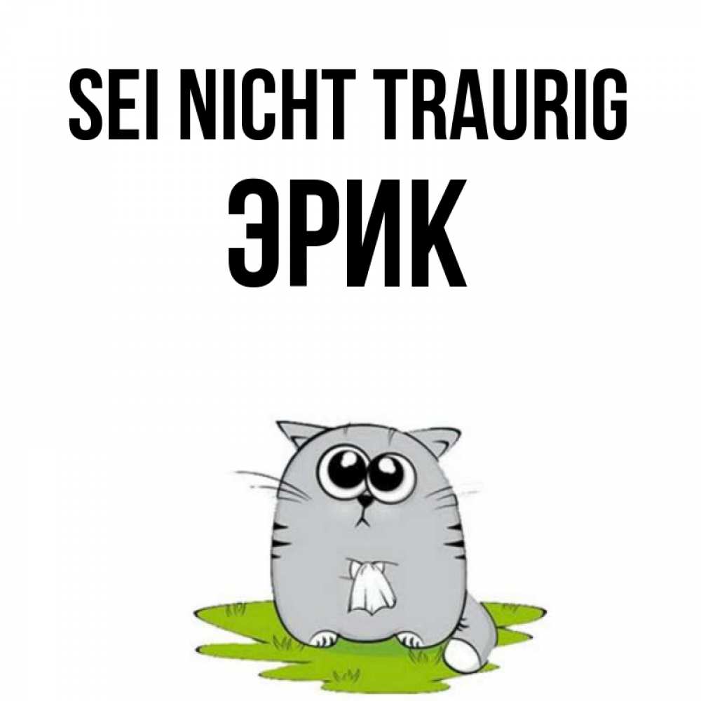 Открытка на каждый день с именем, Эрик Sei nicht traurig грустный котяра Прикольная открытка с пожеланием онлайн скачать бесплатно 