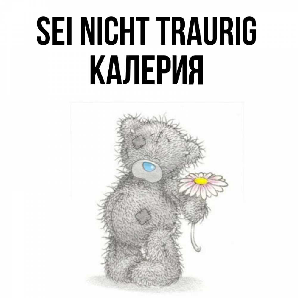Открытка на каждый день с именем, Калерия Sei nicht traurig Плюшевый медвежонок с заплатками Прикольная открытка с пожеланием онлайн скачать бесплатно 