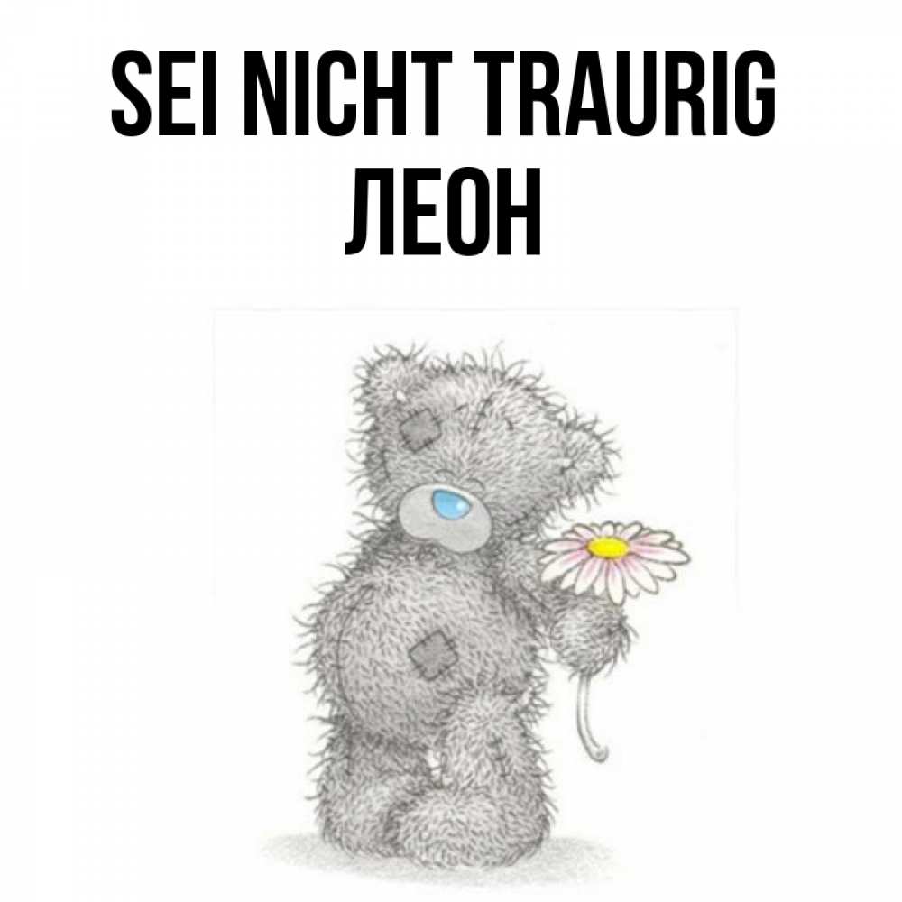 Открытка на каждый день с именем, Леон Sei nicht traurig Плюшевый медвежонок с заплатками Прикольная открытка с пожеланием онлайн скачать бесплатно 