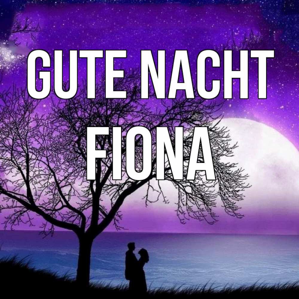 Открытка на каждый день с именем, Fiona Gute Nacht огромная луна и парочка Прикольная открытка с пожеланием онлайн скачать бесплатно 