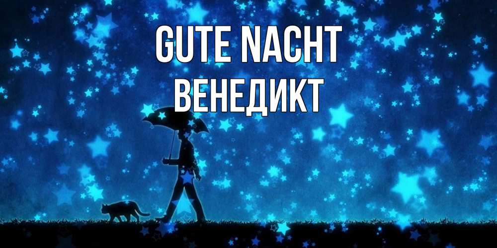 Открытка на каждый день с именем, Венедикт Gute Nacht ночные прогулки с котом под звездами Прикольная открытка с пожеланием онлайн скачать бесплатно 