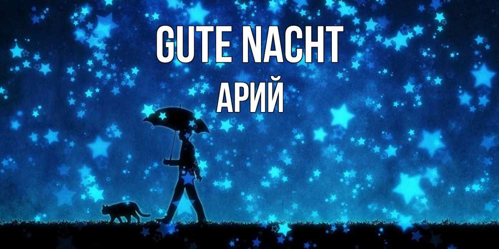 Открытка на каждый день с именем, Арий Gute Nacht ночные прогулки с котом под звездами Прикольная открытка с пожеланием онлайн скачать бесплатно 