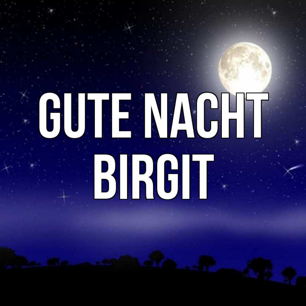 Открытка на каждый день с именем, Birgit Gute Nacht ночное небо и лесная опушка при свете луны Прикольная открытка с пожеланием онлайн скачать бесплатно 