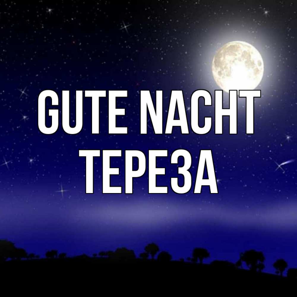 Открытка на каждый день с именем, Тереза Gute Nacht ночное небо и лесная опушка при свете луны Прикольная открытка с пожеланием онлайн скачать бесплатно 