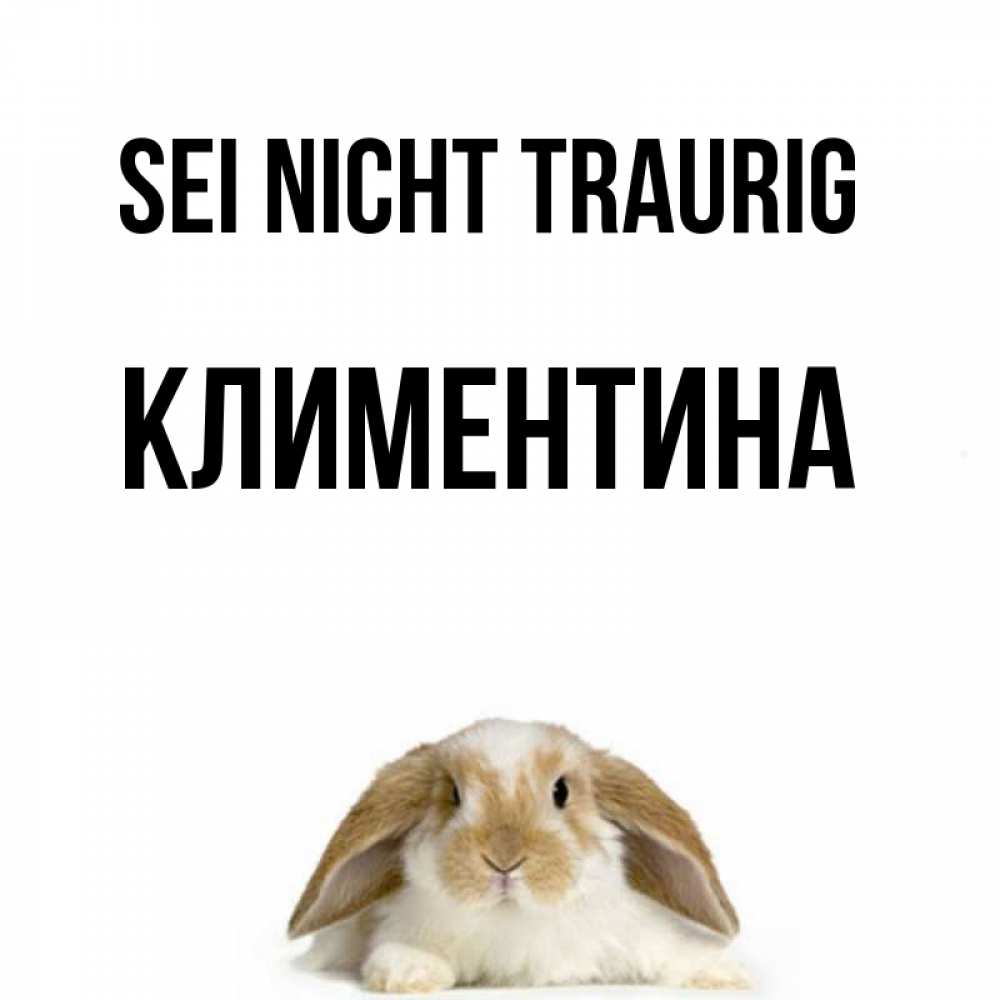 Открытка на каждый день с именем, Климентина Sei nicht traurig коричнево белый заяц с большими ушками Прикольная открытка с пожеланием онлайн скачать бесплатно 