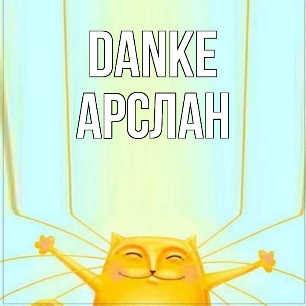 Открытка на каждый день с именем, Арслан Danke кот с усами благодарит Прикольная открытка с пожеланием онлайн скачать бесплатно 