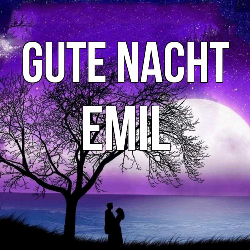 Открытка на каждый день с именем, Emil Gute Nacht огромная луна и парочка Прикольная открытка с пожеланием онлайн скачать бесплатно 