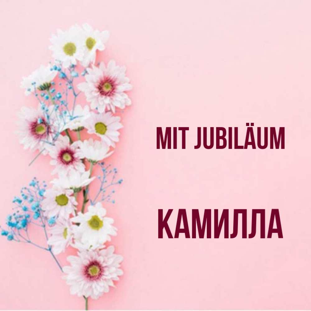 Открытка на каждый день с именем, Камилла Mit Jubiläum Родная моя с днем рождения тебя картинка с цветами белыми и голубыми Прикольная открытка с пожеланием онлайн скачать бесплатно 