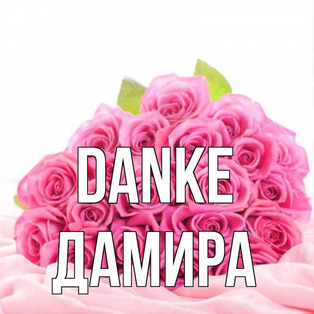 Открытка на каждый день с именем, Дамира Danke розовые розы с подписью Прикольная открытка с пожеланием онлайн скачать бесплатно 
