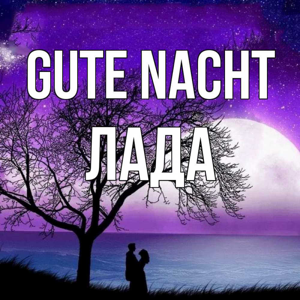 Открытка на каждый день с именем, Лада Gute Nacht огромная луна и парочка Прикольная открытка с пожеланием онлайн скачать бесплатно 