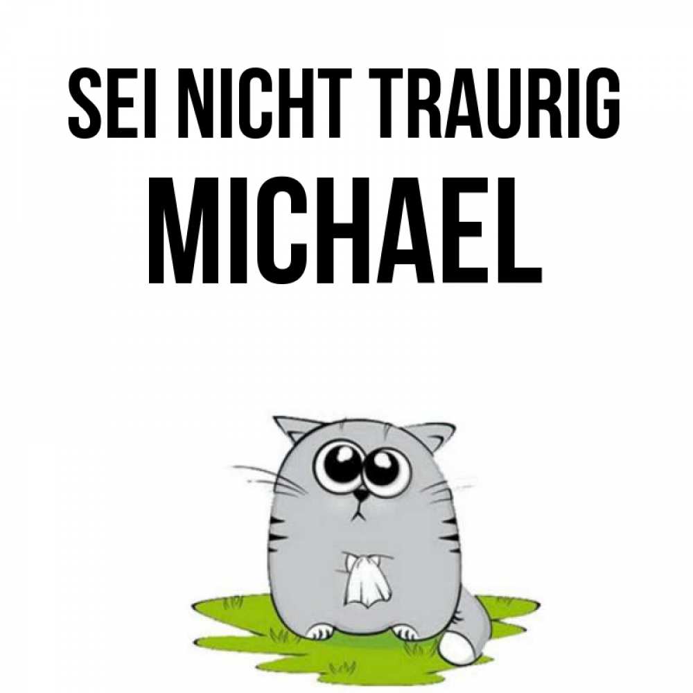 Открытка на каждый день с именем, Michael Sei nicht traurig грустный котяра Прикольная открытка с пожеланием онлайн скачать бесплатно 