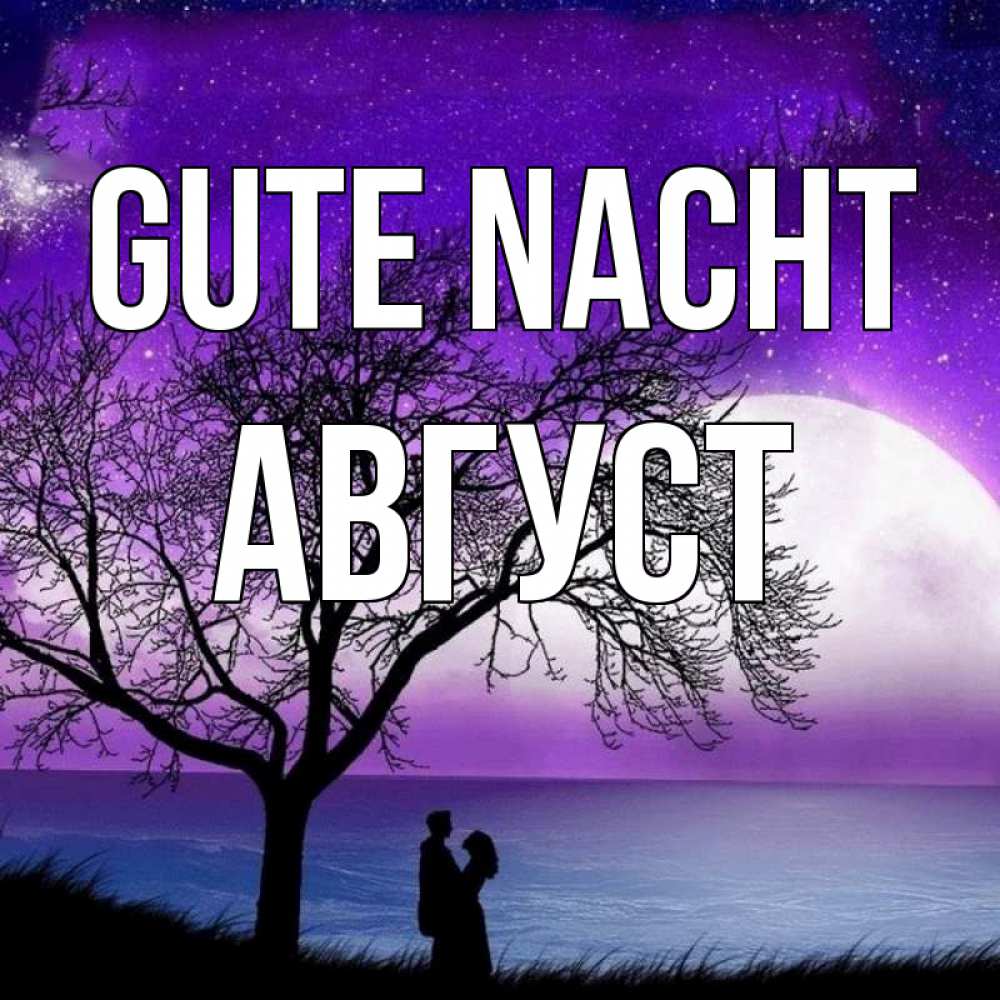 Открытка на каждый день с именем, Август Gute Nacht огромная луна и парочка Прикольная открытка с пожеланием онлайн скачать бесплатно 