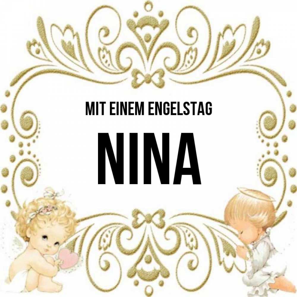 Открытка на каждый день с именем, Nina Mit einem Engelstag с именинами поздравляют два красивых ангела. Один с сердечком другой молится Прикольная открытка с пожеланием онлайн скачать бесплатно 