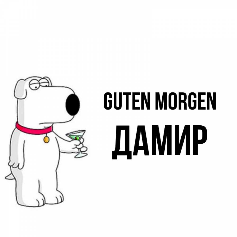 Открытка на каждый день с именем, Дамир Guten Morgen герои мультфильмов белый пес Прикольная открытка с пожеланием онлайн скачать бесплатно 