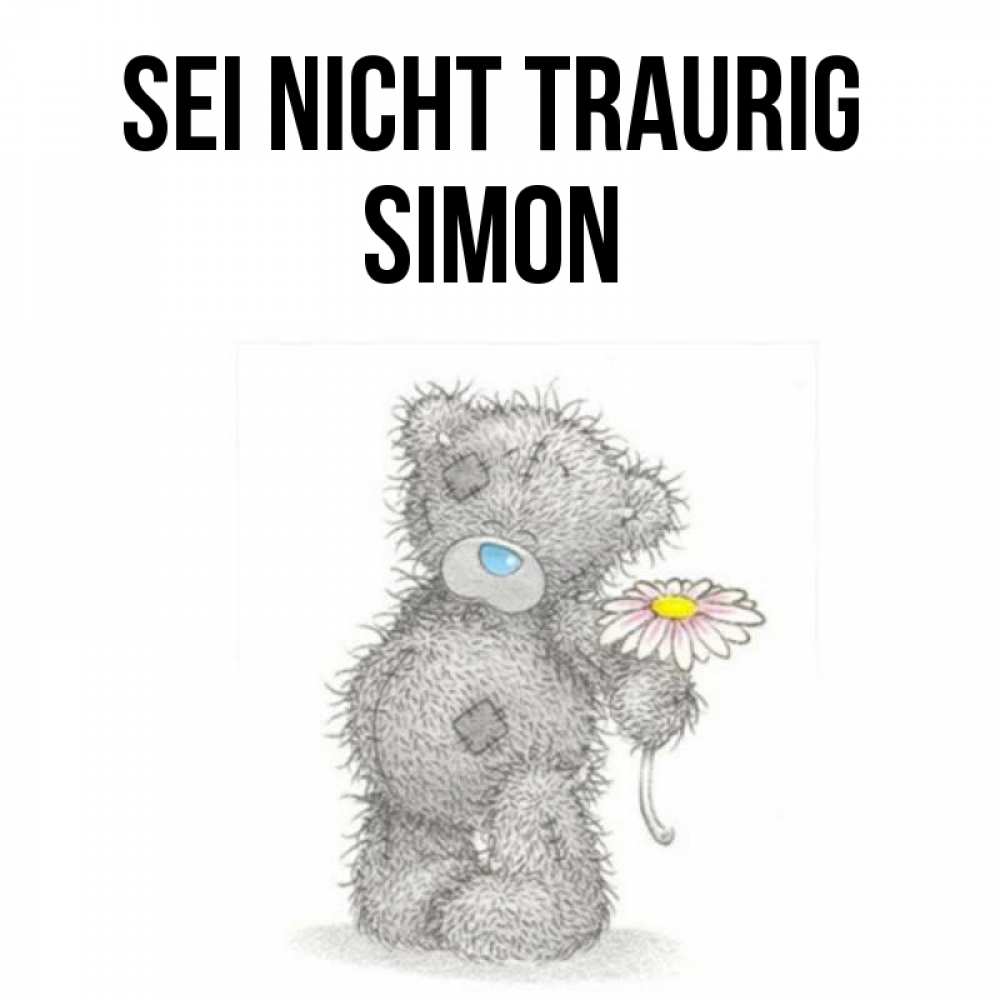 Открытка на каждый день с именем, Simon Sei nicht traurig Плюшевый медвежонок с заплатками Прикольная открытка с пожеланием онлайн скачать бесплатно 