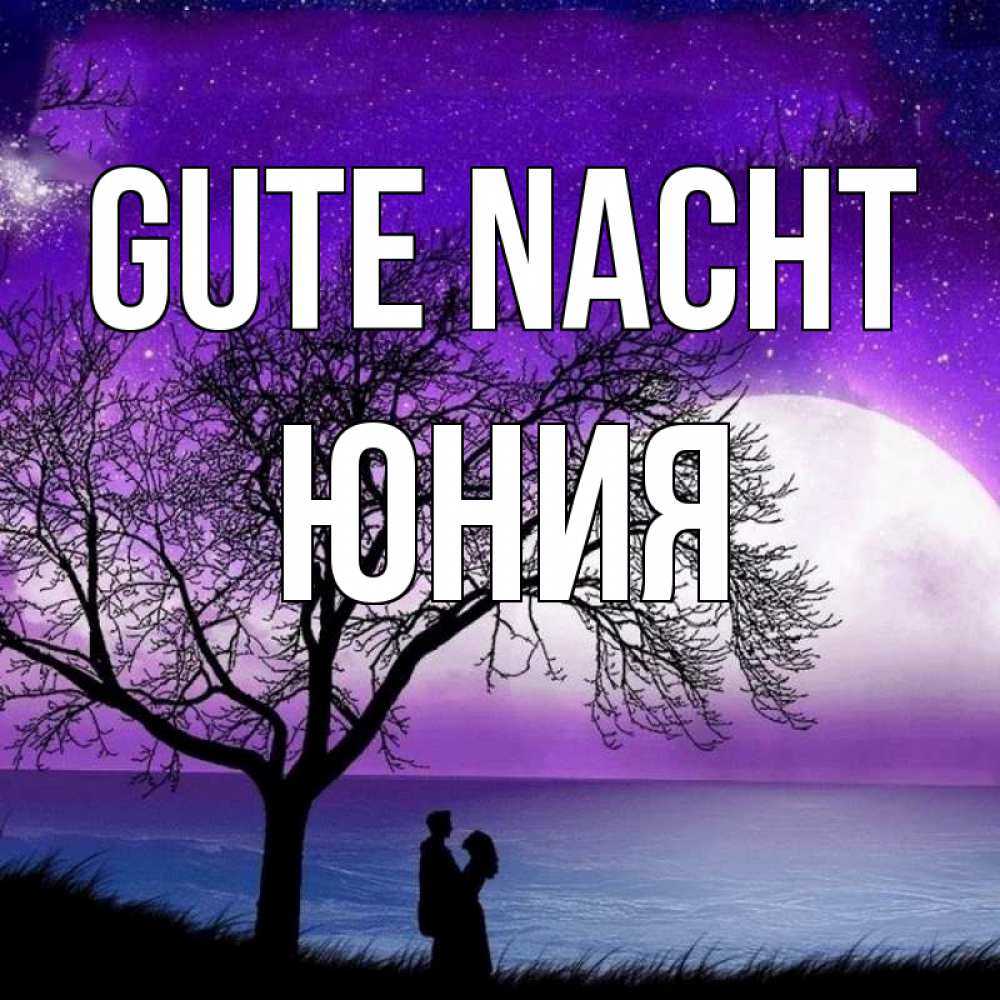 Открытка на каждый день с именем, Юния Gute Nacht огромная луна и парочка Прикольная открытка с пожеланием онлайн скачать бесплатно 