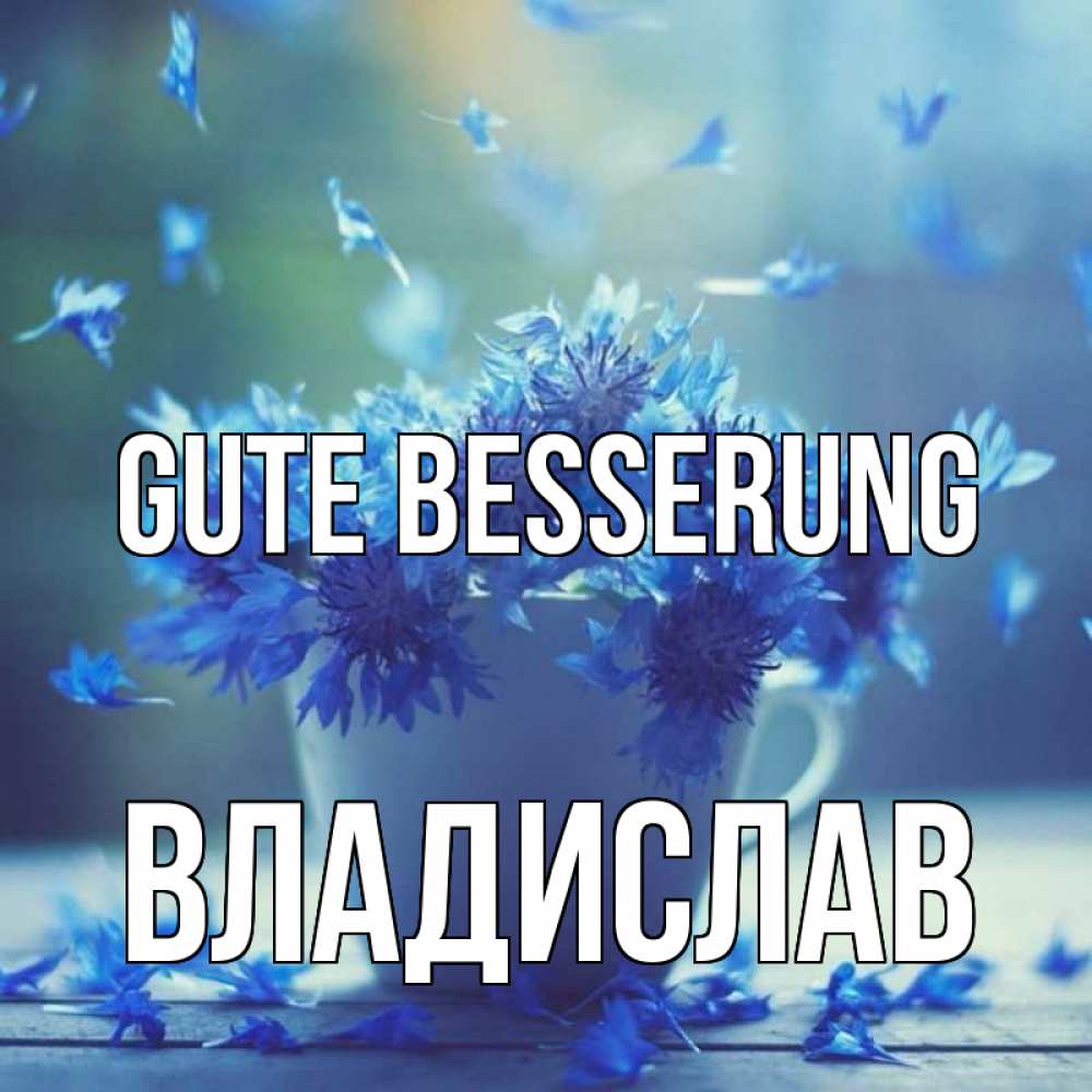 Открытка на каждый день с именем, Владислав Gute Besserung кружка с зельем и цветами Прикольная открытка с пожеланием онлайн скачать бесплатно 