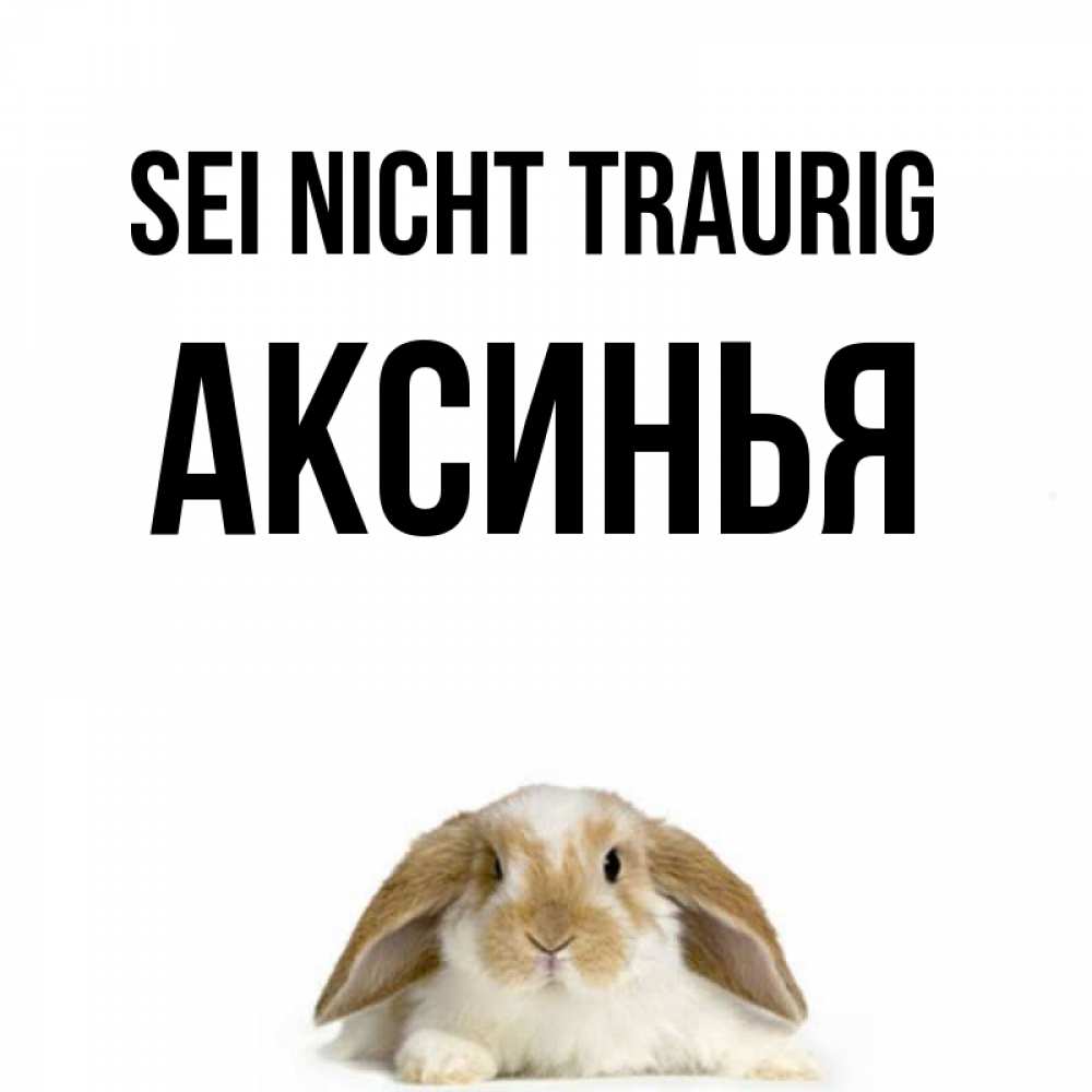 Открытка на каждый день с именем, Аксинья Sei nicht traurig коричнево белый заяц с большими ушками Прикольная открытка с пожеланием онлайн скачать бесплатно 