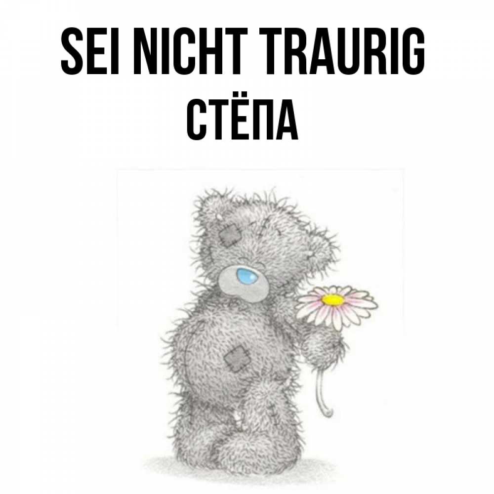 Открытка на каждый день с именем, Стёпа Sei nicht traurig Плюшевый медвежонок с заплатками Прикольная открытка с пожеланием онлайн скачать бесплатно 
