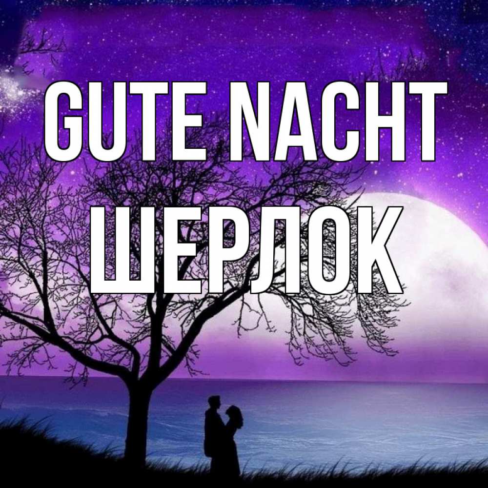Открытка на каждый день с именем, Шерлок Gute Nacht огромная луна и парочка Прикольная открытка с пожеланием онлайн скачать бесплатно 