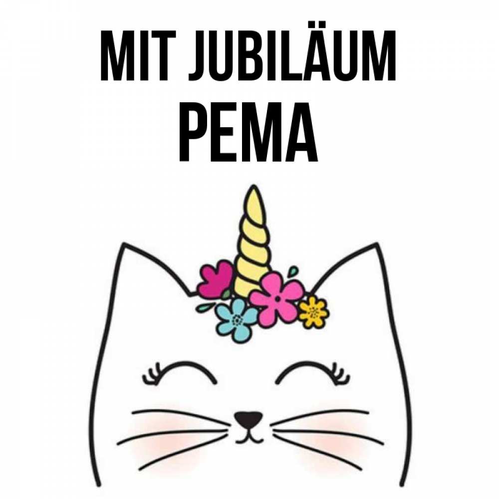 Открытка на каждый день с именем, Рема Mit Jubiläum милый кот с одним рожком Прикольная открытка с пожеланием онлайн скачать бесплатно 