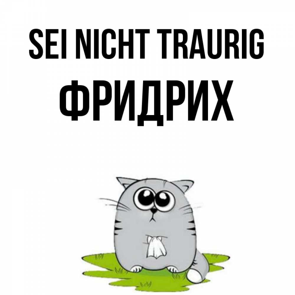 Открытка на каждый день с именем, Фридрих Sei nicht traurig грустный котяра Прикольная открытка с пожеланием онлайн скачать бесплатно 