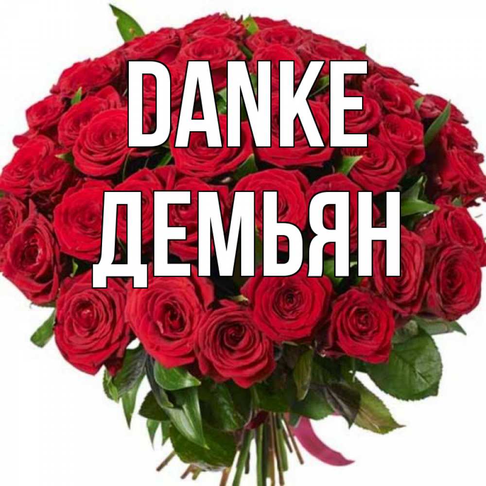 Открытка на каждый день с именем, Демьян Danke букет красных роз Прикольная открытка с пожеланием онлайн скачать бесплатно 