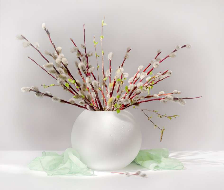 Открытка верба в вазе  верба  Mit einem Palmsonntag 