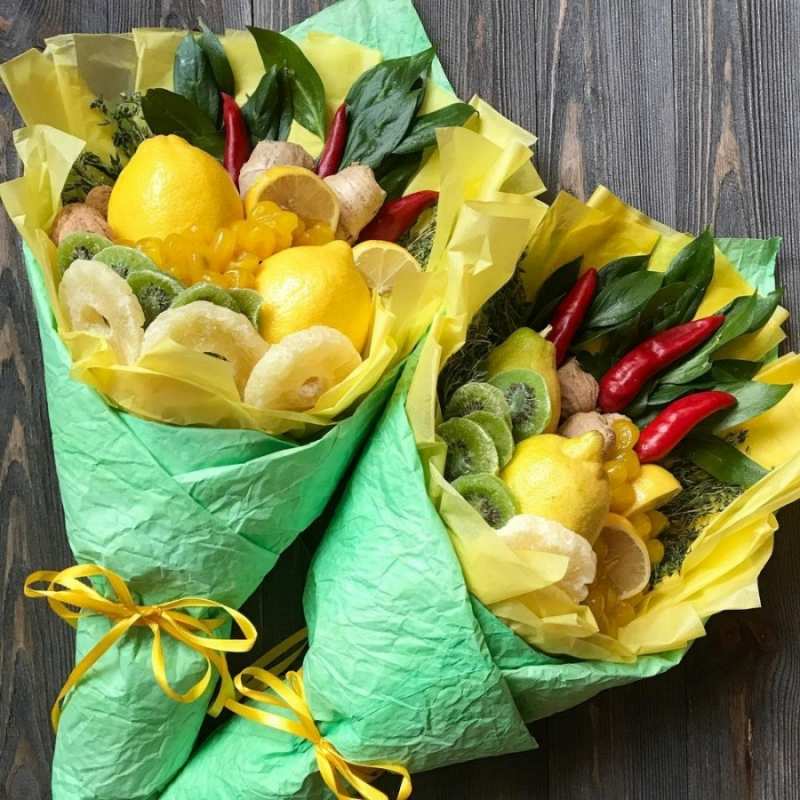 Открытка два полезных букета  для скорейшего выздоровления  Gute Besserung 