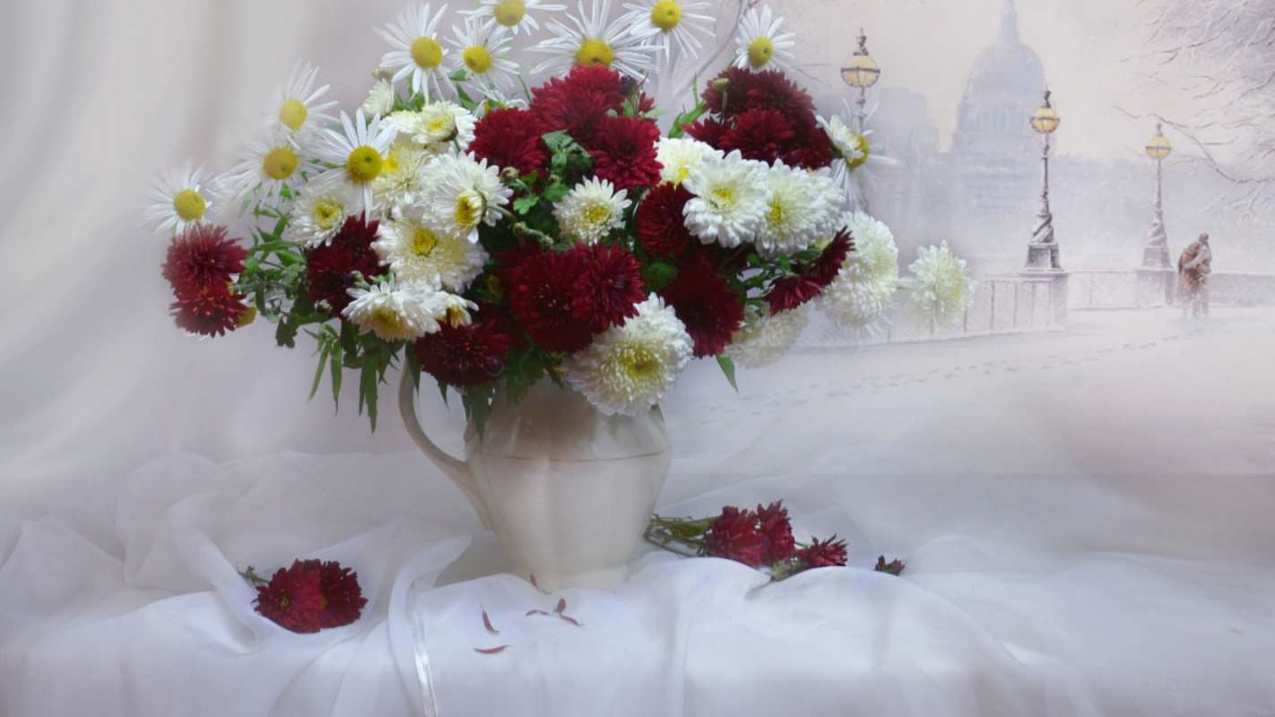 Открытка цветы в вазе  с днем семьи   Mit dem Familientag 