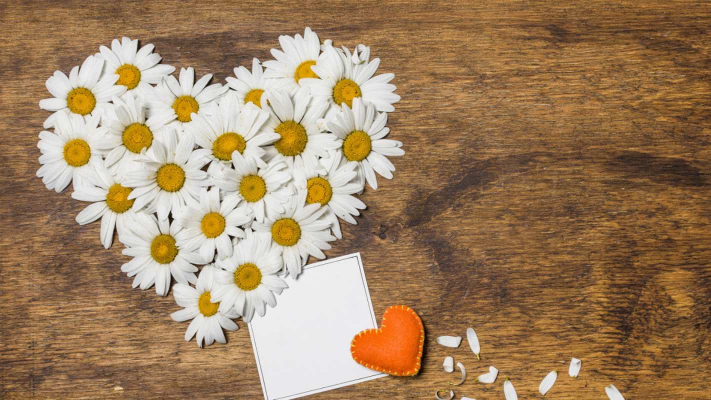 Открытка сердце из ромашек  с днем семьи   Mit dem Familientag 