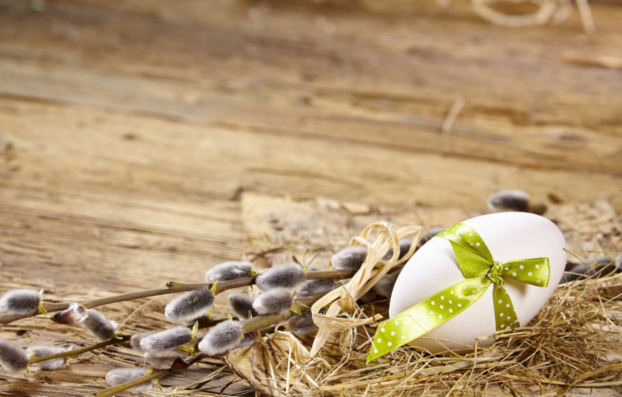 Открытка верба и яйцо с лентой  верба  Mit einem Palmsonntag 