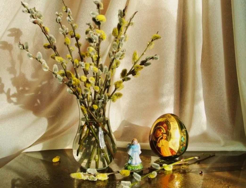 Открытка верба в вазе 1 верба 1 Mit einem Palmsonntag 