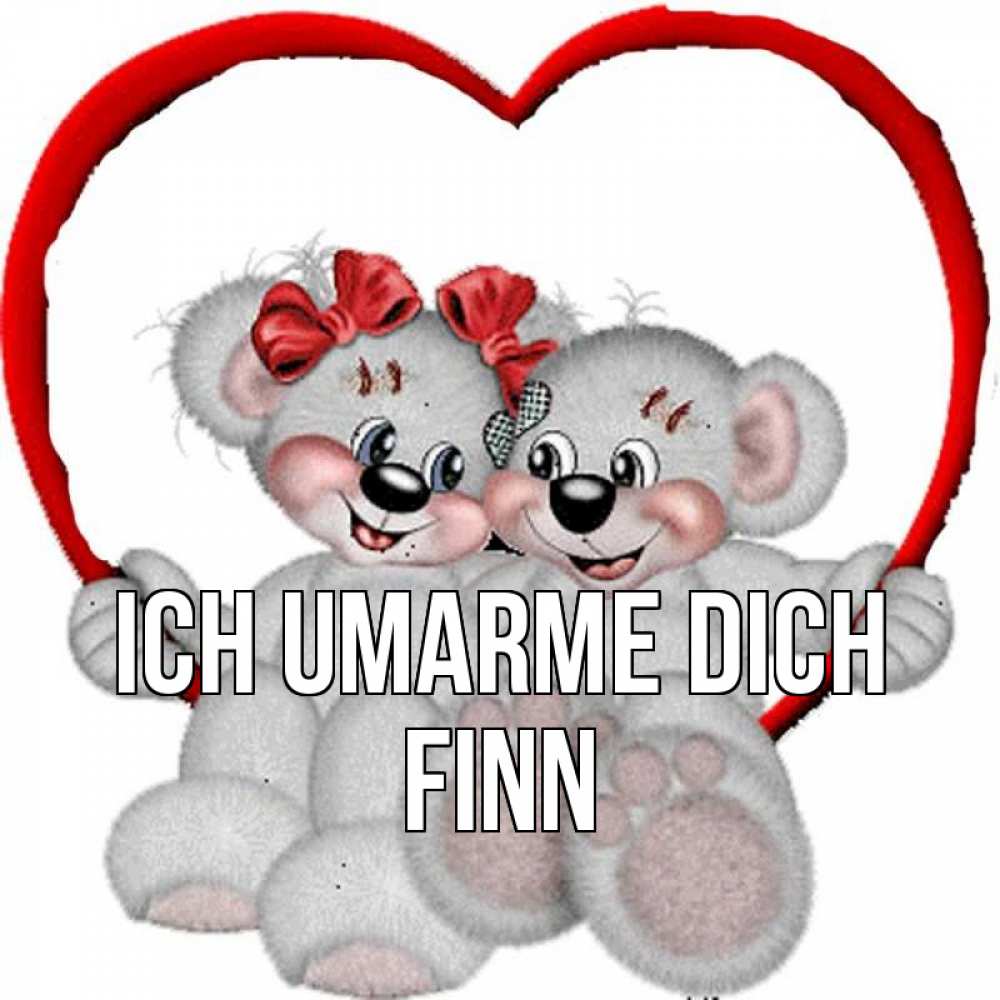 Открытка на каждый день с именем, Finn Ich umarme dich плюшевые мишки на качелях Прикольная открытка с пожеланием онлайн скачать бесплатно 