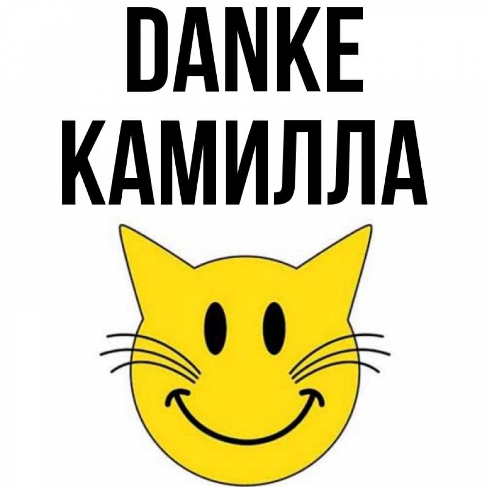 Открытка на каждый день с именем, Камилла Danke улыбающийся смайл кот Прикольная открытка с пожеланием онлайн скачать бесплатно 