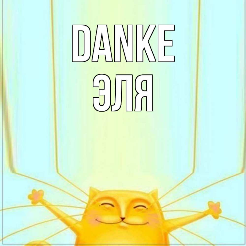 Открытка на каждый день с именем, Эля Danke кот с усами благодарит Прикольная открытка с пожеланием онлайн скачать бесплатно 