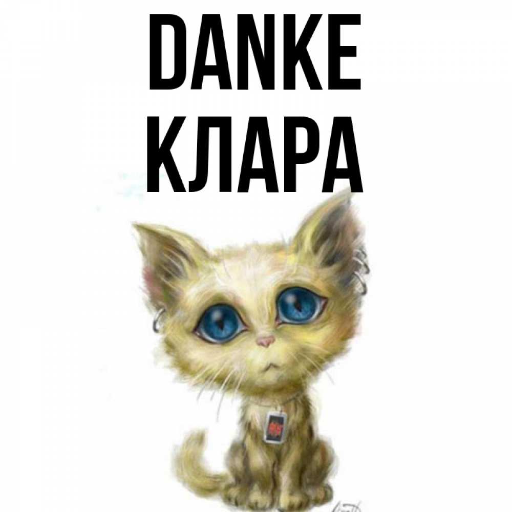 Открытка на каждый день с именем, Клара Danke рисованный кот благодарит вас Прикольная открытка с пожеланием онлайн скачать бесплатно 
