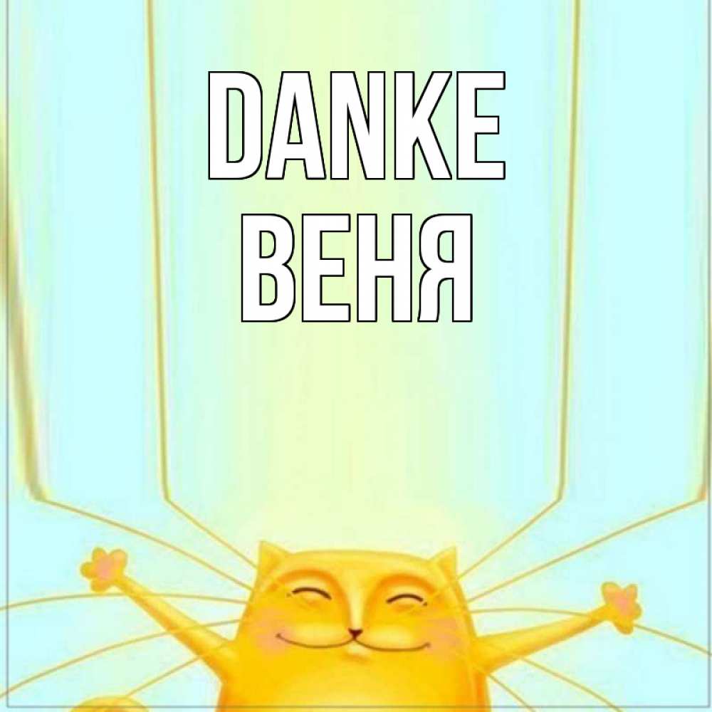 Открытка на каждый день с именем, Веня Danke кот с усами благодарит Прикольная открытка с пожеланием онлайн скачать бесплатно 