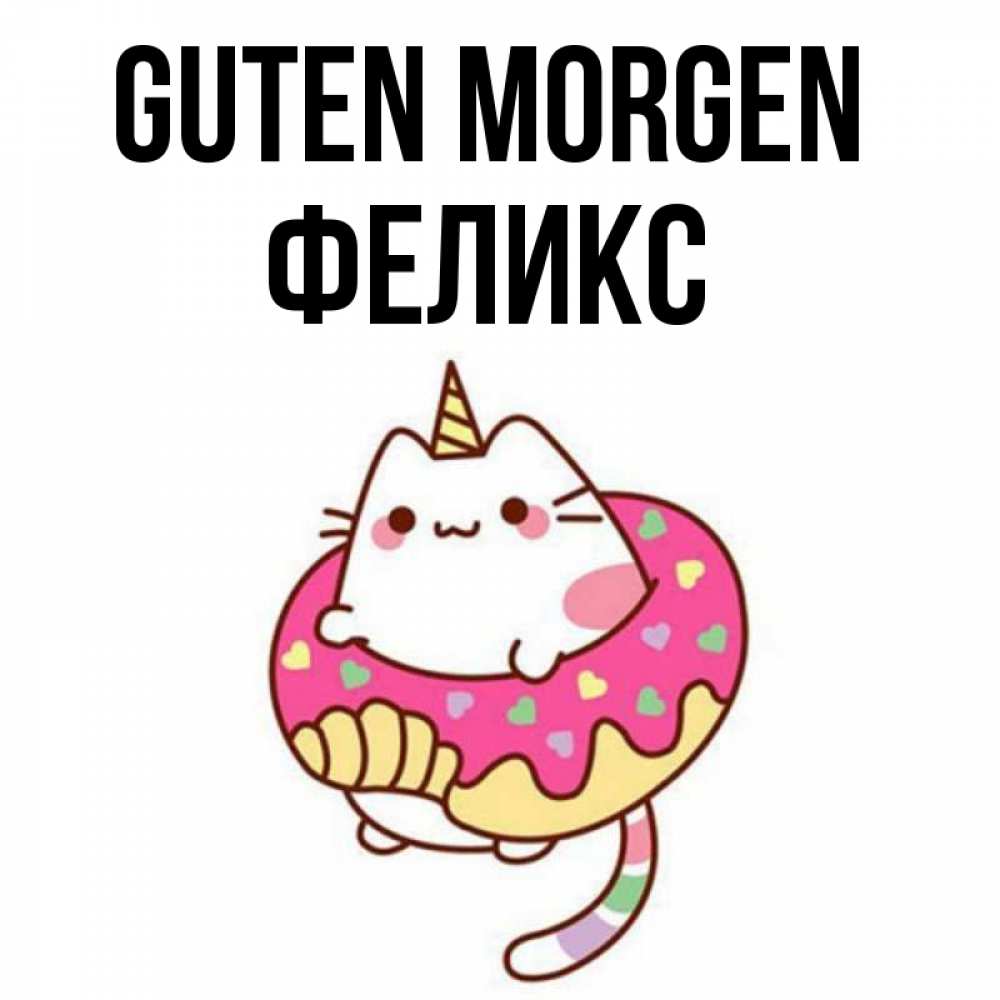 Открытка на каждый день с именем, Феликс Guten Morgen кот в бублике Прикольная открытка с пожеланием онлайн скачать бесплатно 