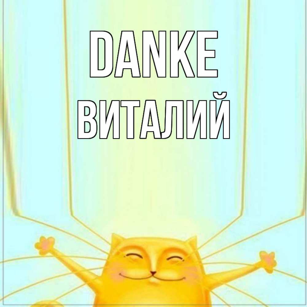 Открытка на каждый день с именем, Виталий Danke кот с усами благодарит Прикольная открытка с пожеланием онлайн скачать бесплатно 