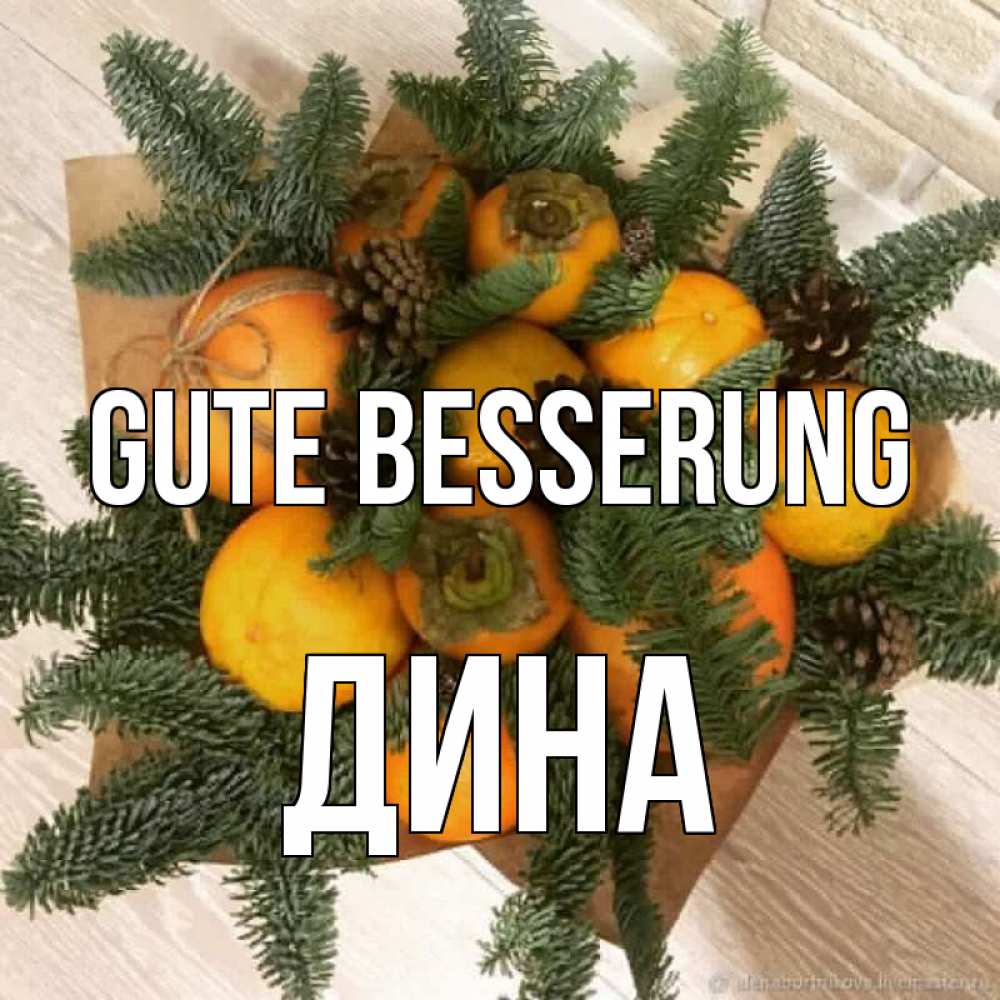 Открытка на каждый день с именем, Дина Gute Besserung апельсины и хурьма Прикольная открытка с пожеланием онлайн скачать бесплатно 