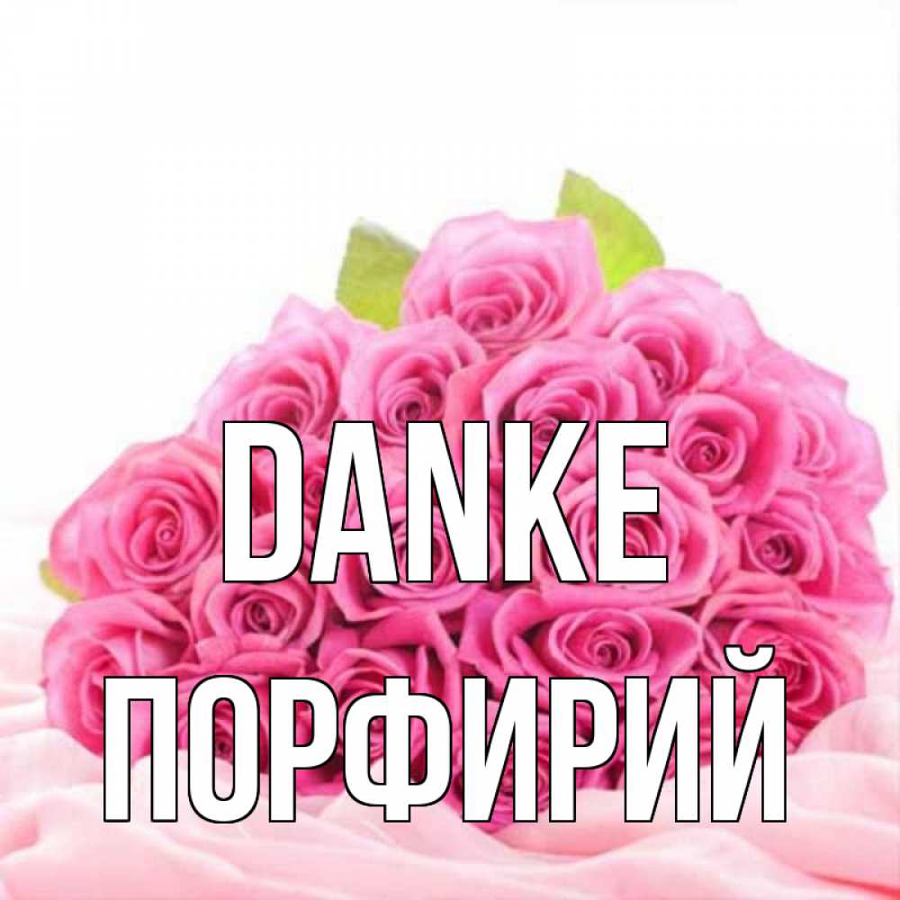 Открытка на каждый день с именем, Порфирий Danke розовые розы с подписью Прикольная открытка с пожеланием онлайн скачать бесплатно 