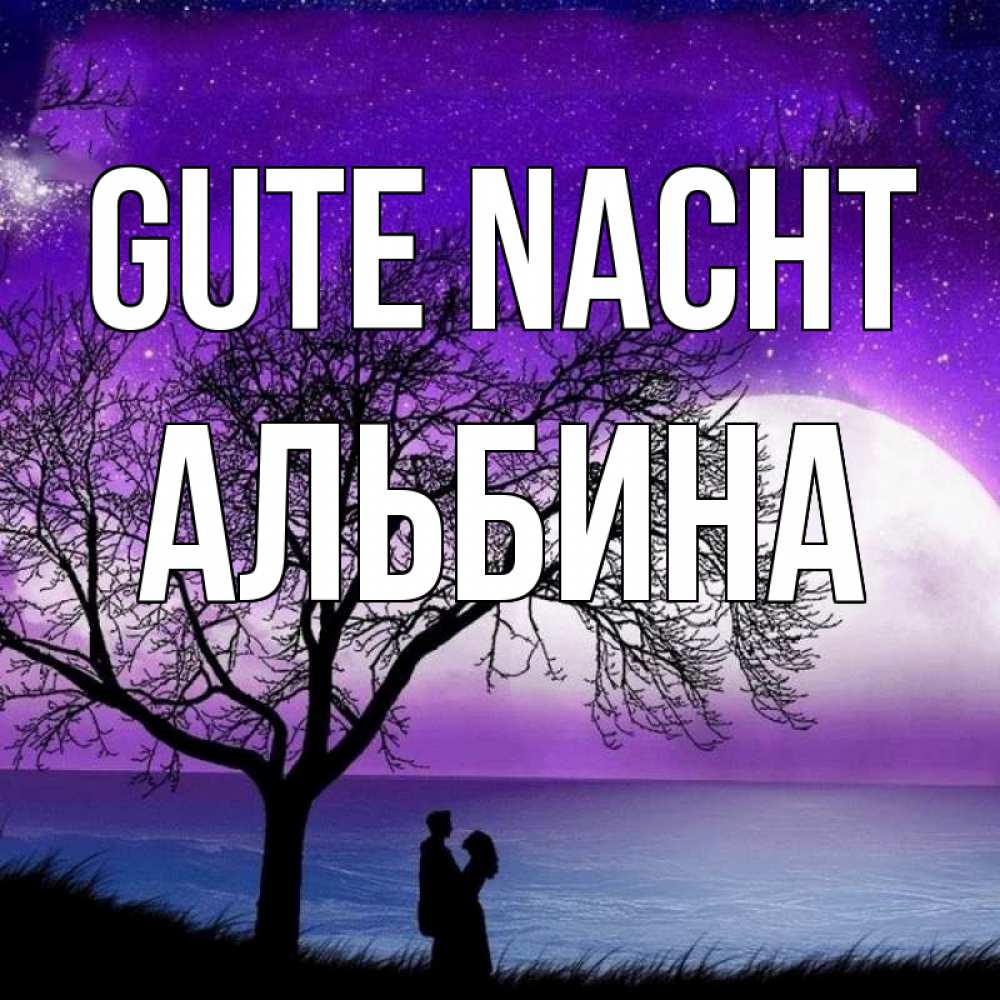 Открытка на каждый день с именем, Альбина Gute Nacht огромная луна и парочка Прикольная открытка с пожеланием онлайн скачать бесплатно 