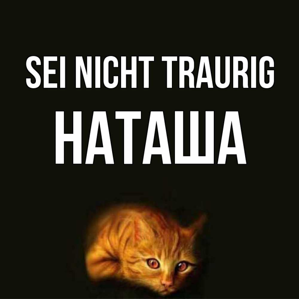 Открытка на каждый день с именем, Наташа Sei nicht traurig лежащий кот в темноте Прикольная открытка с пожеланием онлайн скачать бесплатно 