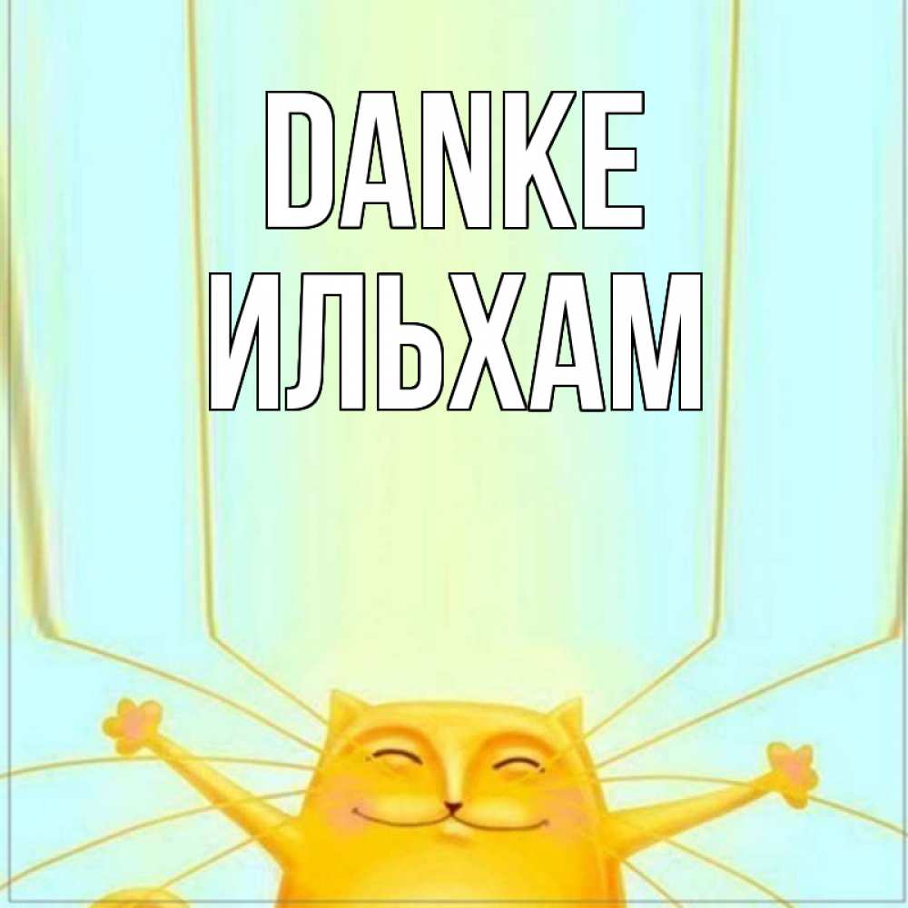 Открытка на каждый день с именем, Ильхам Danke кот с усами благодарит Прикольная открытка с пожеланием онлайн скачать бесплатно 