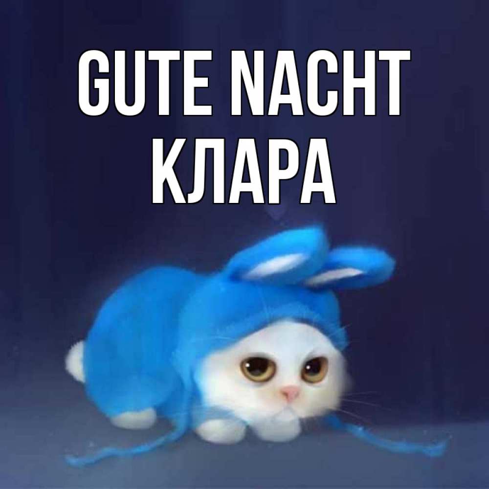 Открытка на каждый день с именем, Клара Gute Nacht кот в голубом костюме кролика с ушками Прикольная открытка с пожеланием онлайн скачать бесплатно 
