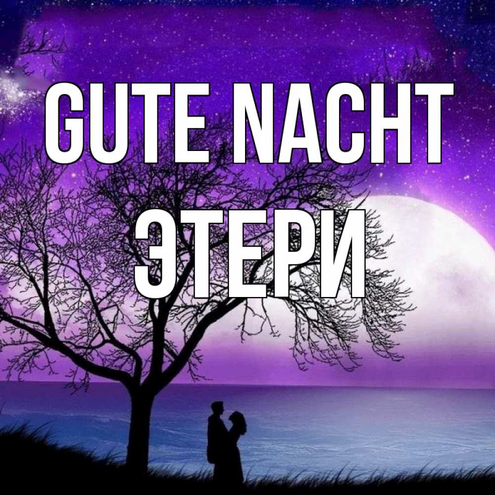 Открытка на каждый день с именем, Этери Gute Nacht огромная луна и парочка Прикольная открытка с пожеланием онлайн скачать бесплатно 