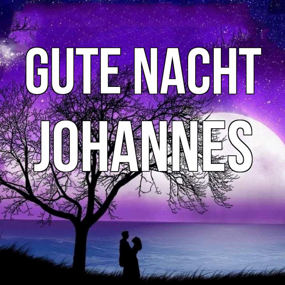 Открытка на каждый день с именем, Johannes Gute Nacht огромная луна и парочка Прикольная открытка с пожеланием онлайн скачать бесплатно 