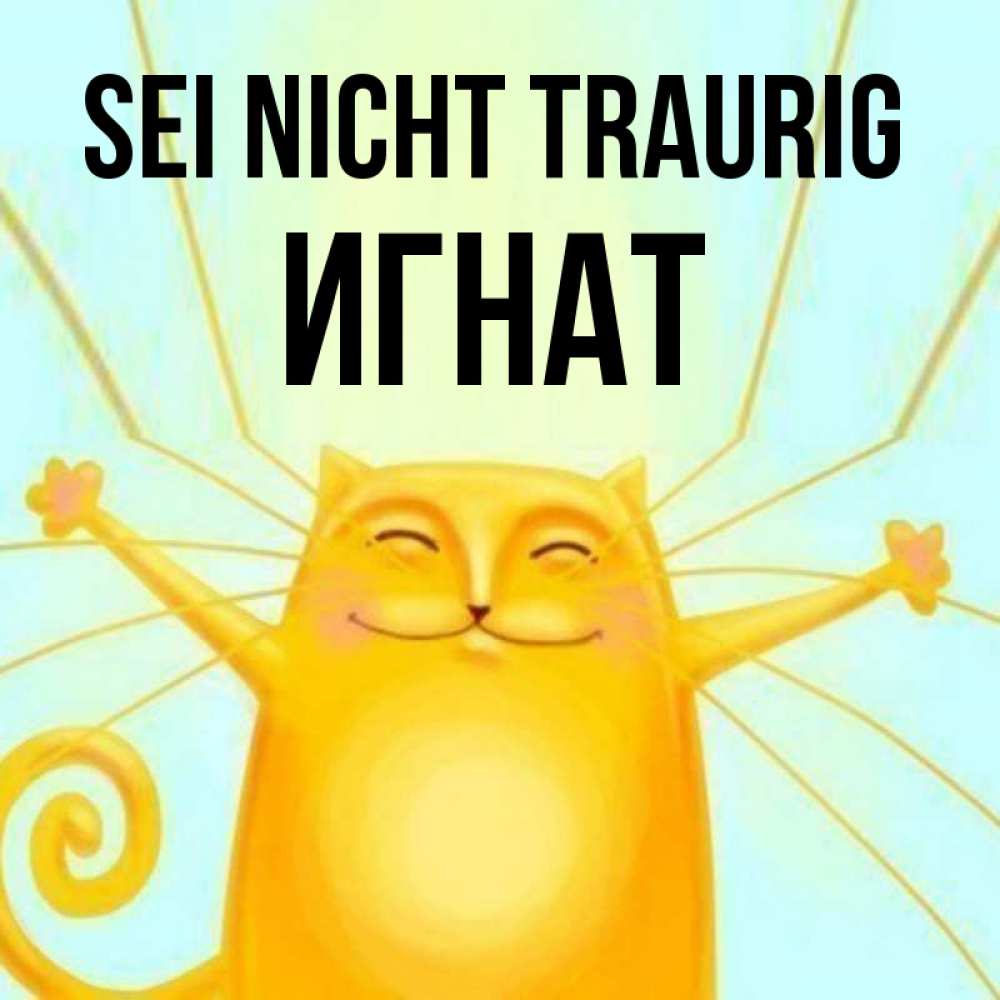 Открытка на каждый день с именем, Игнат Sei nicht traurig обнимашки усатые Прикольная открытка с пожеланием онлайн скачать бесплатно 