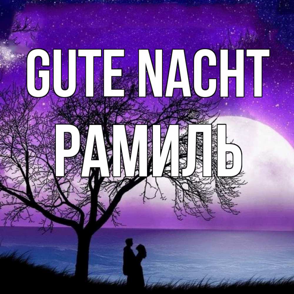 Открытка на каждый день с именем, Рамиль Gute Nacht огромная луна и парочка Прикольная открытка с пожеланием онлайн скачать бесплатно 